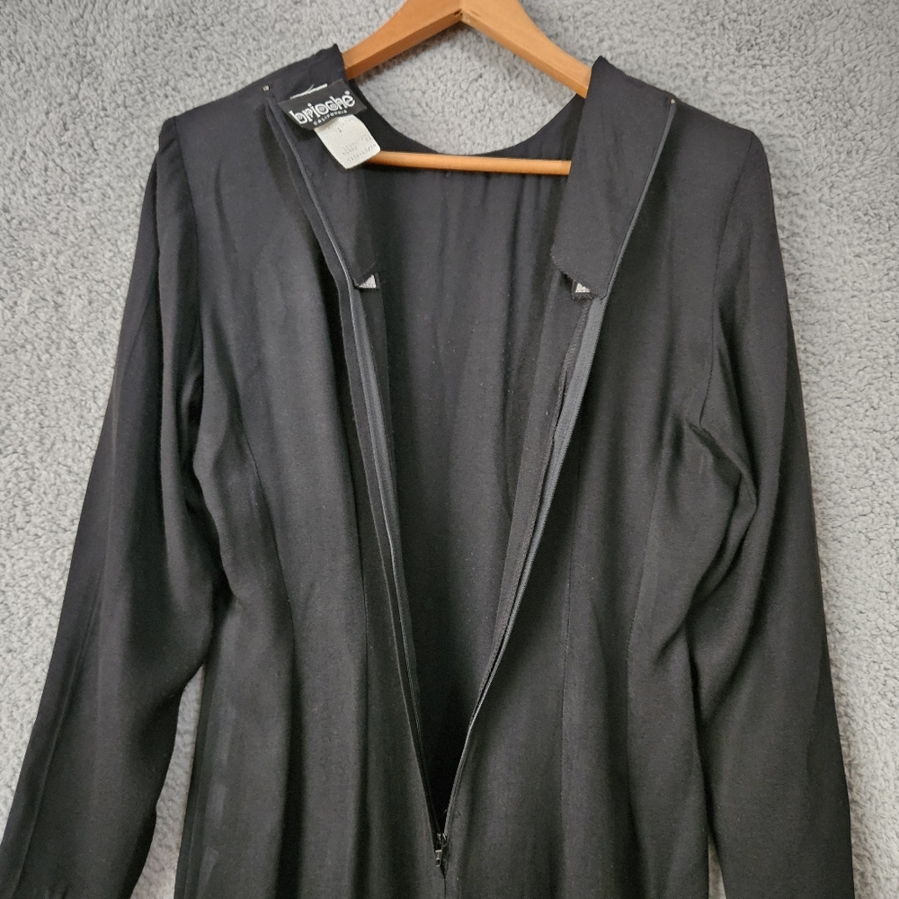 Vintage Brioche Black Midi Dress US XS S Long Sleeve Witchy Wednesday Addams - Picture 5 of 14